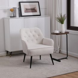 Spacious Beige Linen Armchair