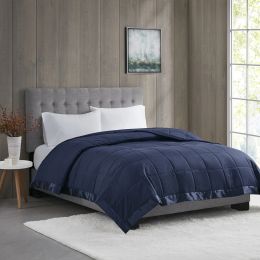 Navy King Lightweight Down Alternative Blanket with Satin Trim