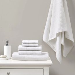 Spa Waffle Cotton Bath Towel 6 Piece Set-White