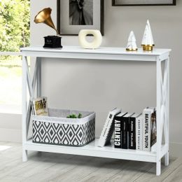 White-2-Tier Console Accent Table