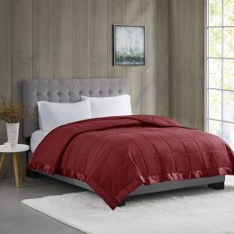 Burgundy Twin Lightweight Down Alternative Blanket with Satin Trim